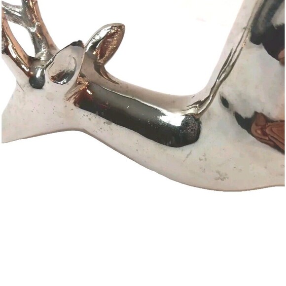 Vintage Silver Metal Deer Reindeer Figurine Standing Head Back Holiday 6" X 12" - Picture 10 of 14